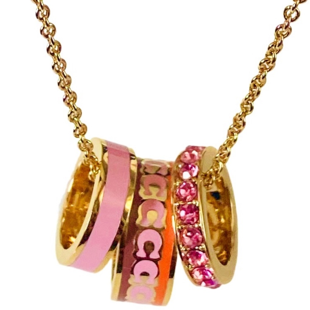 NEW Coach Pink New Goldtone Enamel Crystal Pendant on Card w/Tag & Dust Bag $168